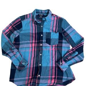 Chubbies Mens Flannel Shirt Teal Pink Navy Blue Plaid Button Down‎ Medium